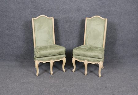Vintage Pair of Louis XV Style Paint Decorated Slipper Chairs, Side Chairs