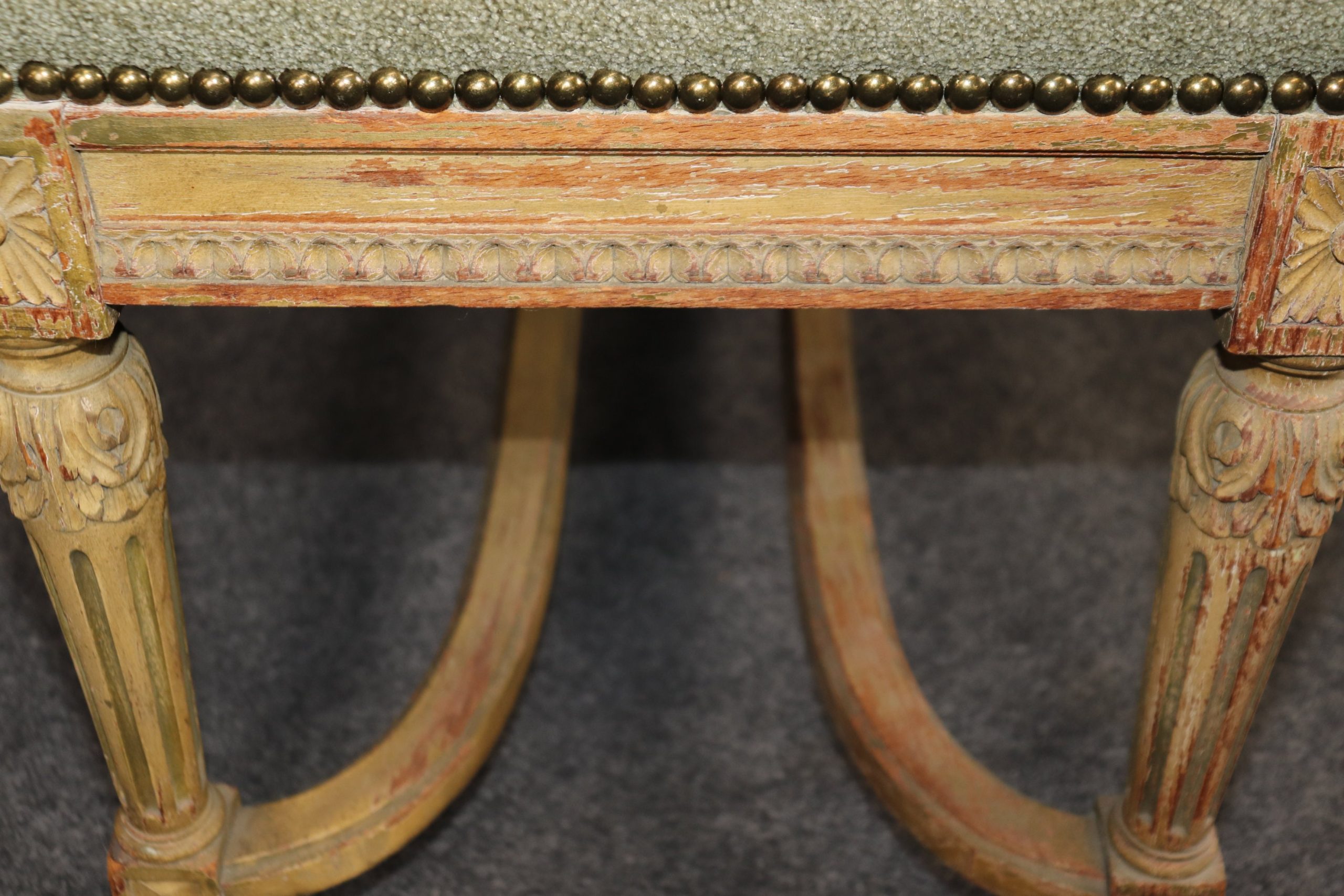 Antique Louis XVI Style Bench: Paint Decorated Entryway Bench - Image 7