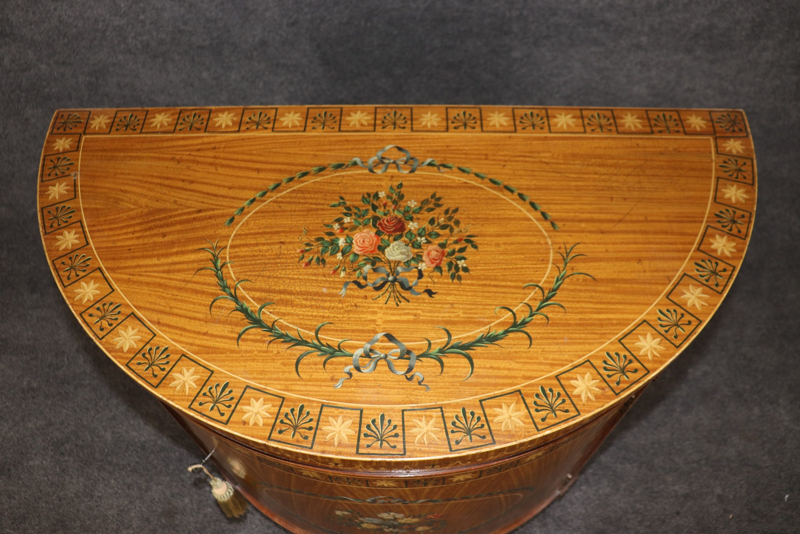 Vintage Adams Style Paint Decorated Demilune Commode Cabinet - Image 4