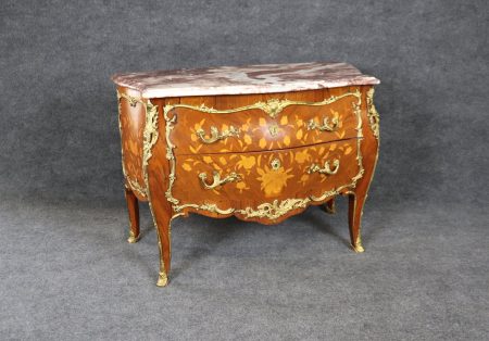 Louis XV Style Brass Mounted Marble Top Commode circa 1960s, Dresser