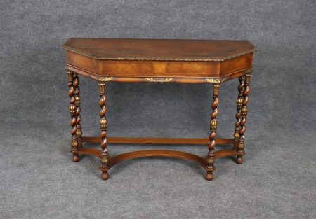 Vintage Inlaid Continental Console Table with Twist Legs