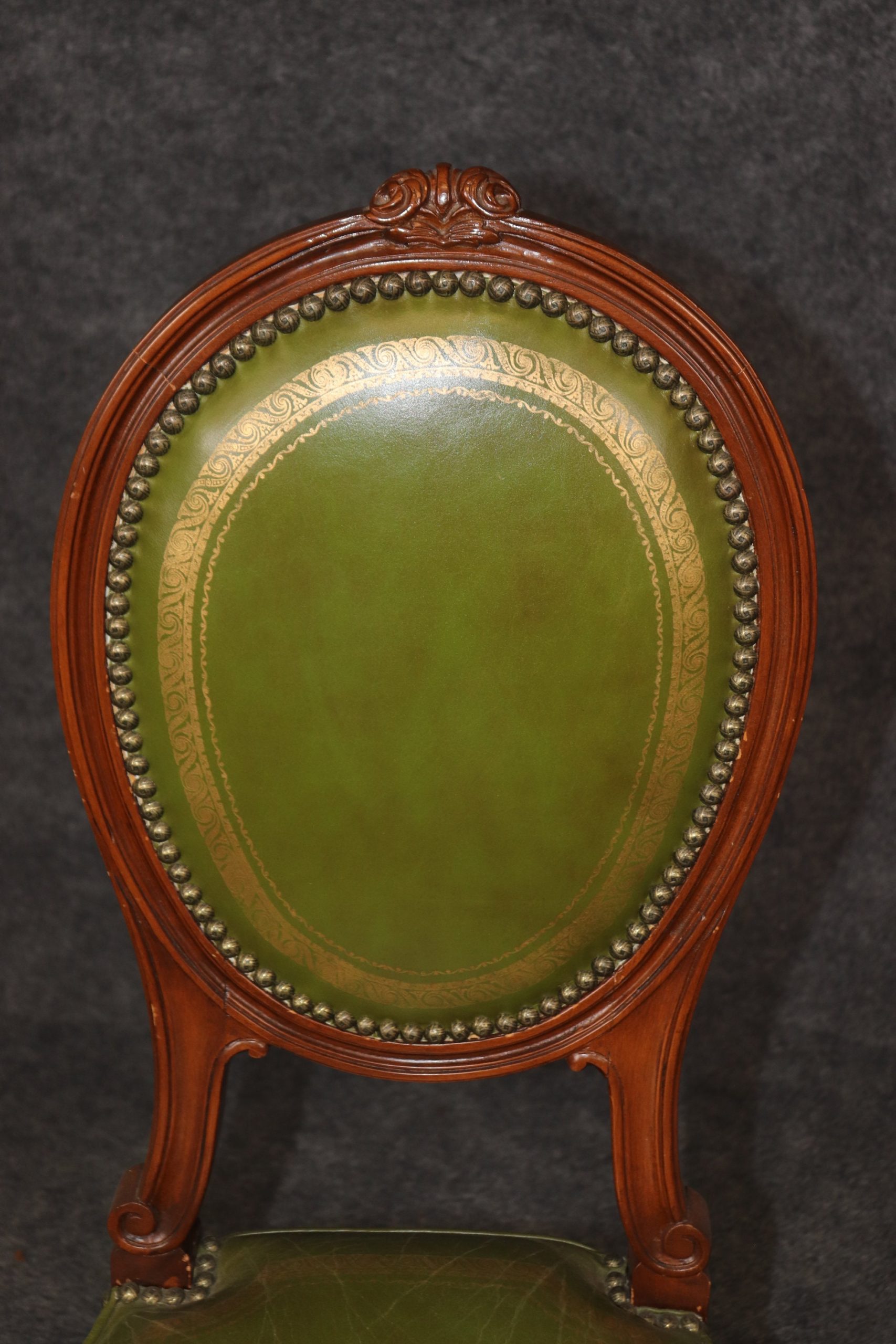 Vintage Louis XVI Style Green Leather Side Chair, Accent Chair - Image 6