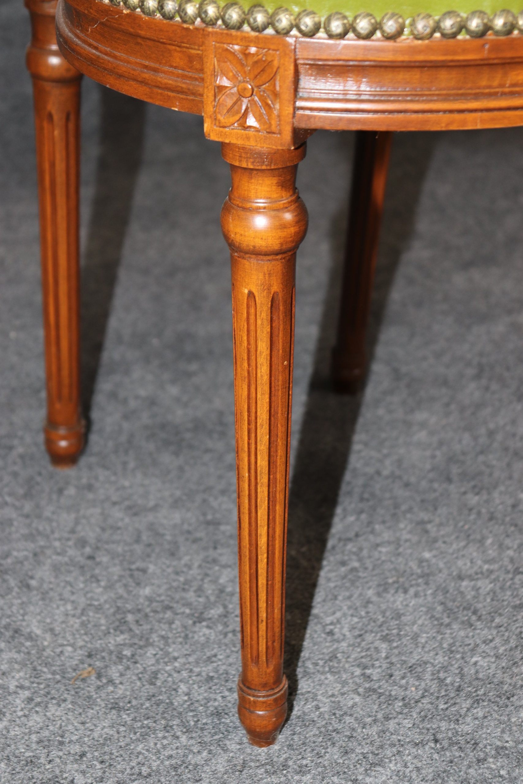 Vintage Louis XVI Style Green Leather Side Chair, Accent Chair - Image 8