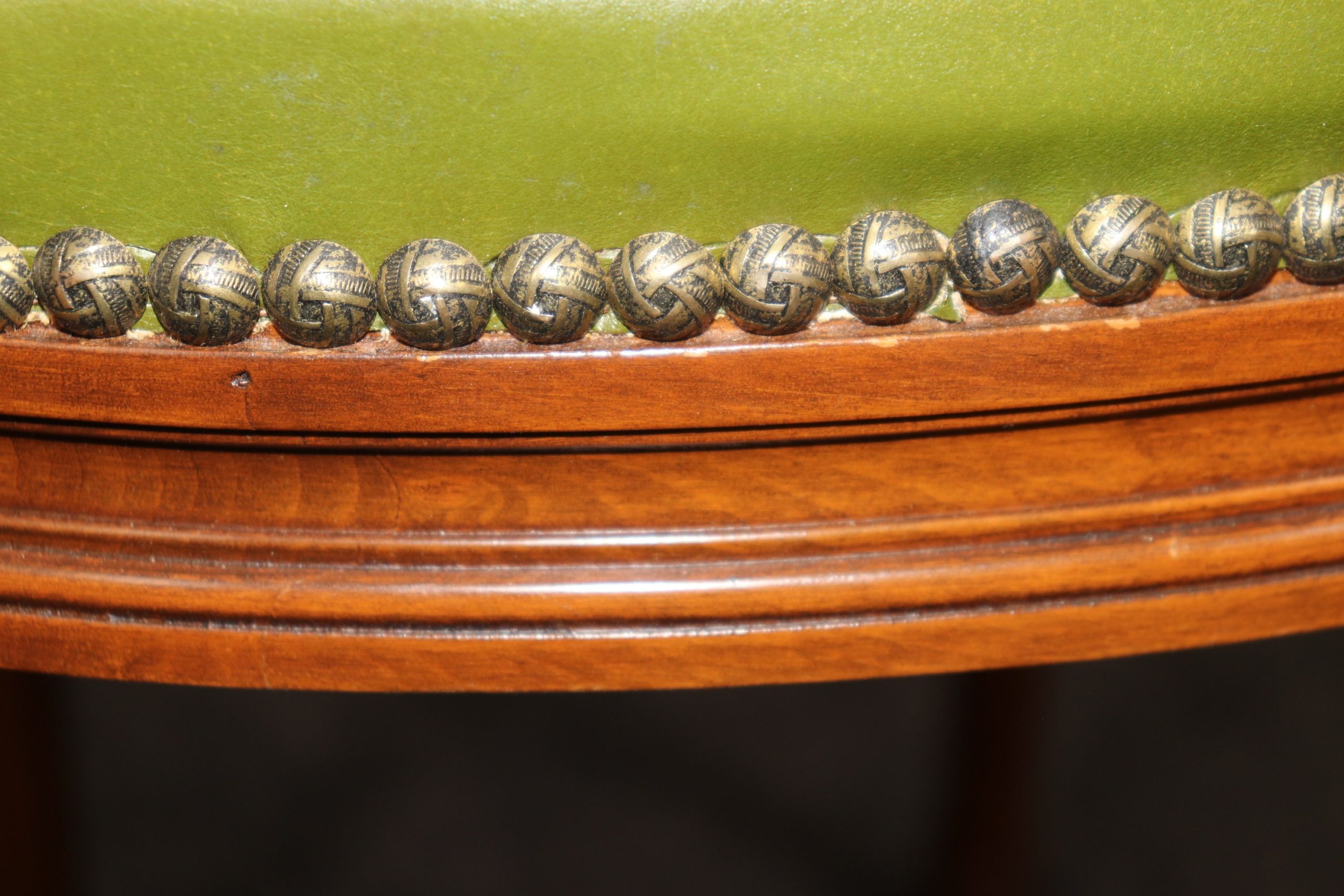 Vintage Louis XVI Style Green Leather Side Chair, Accent Chair - Image 9