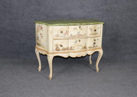Italian Venetian Style Paint Decorated Commode with Faux Marble Top, Chest of Drawers