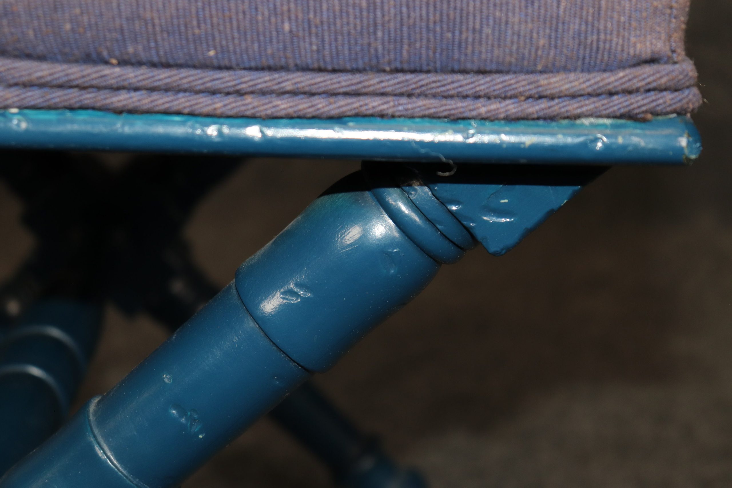 Mid Century Pair of Blue Regency Style X Benches, Footstools - Image 8