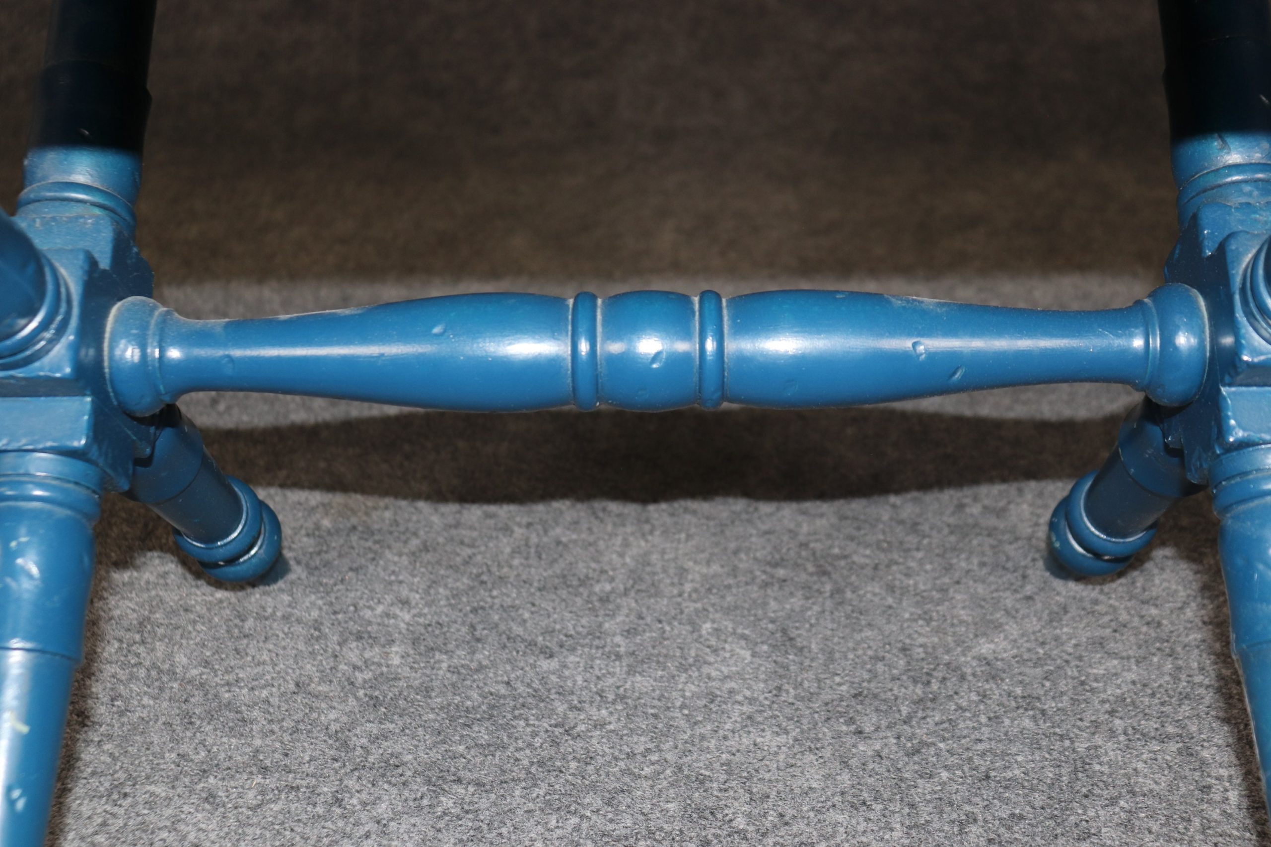 Mid Century Pair of Blue Regency Style X Benches, Footstools - Image 9