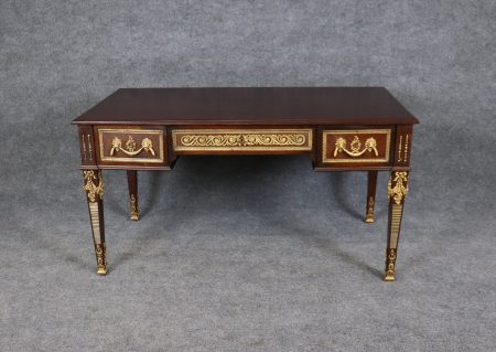 French Louis XVI Style Bronze Mounted Desk manner of Francois Linke, Executive Desk