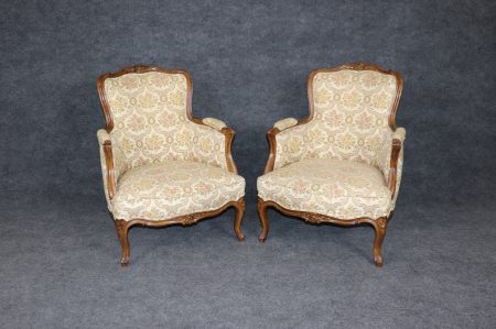 Vintage Louis XV Style Armchairs: Floral Upholstered Bergeres, Pair