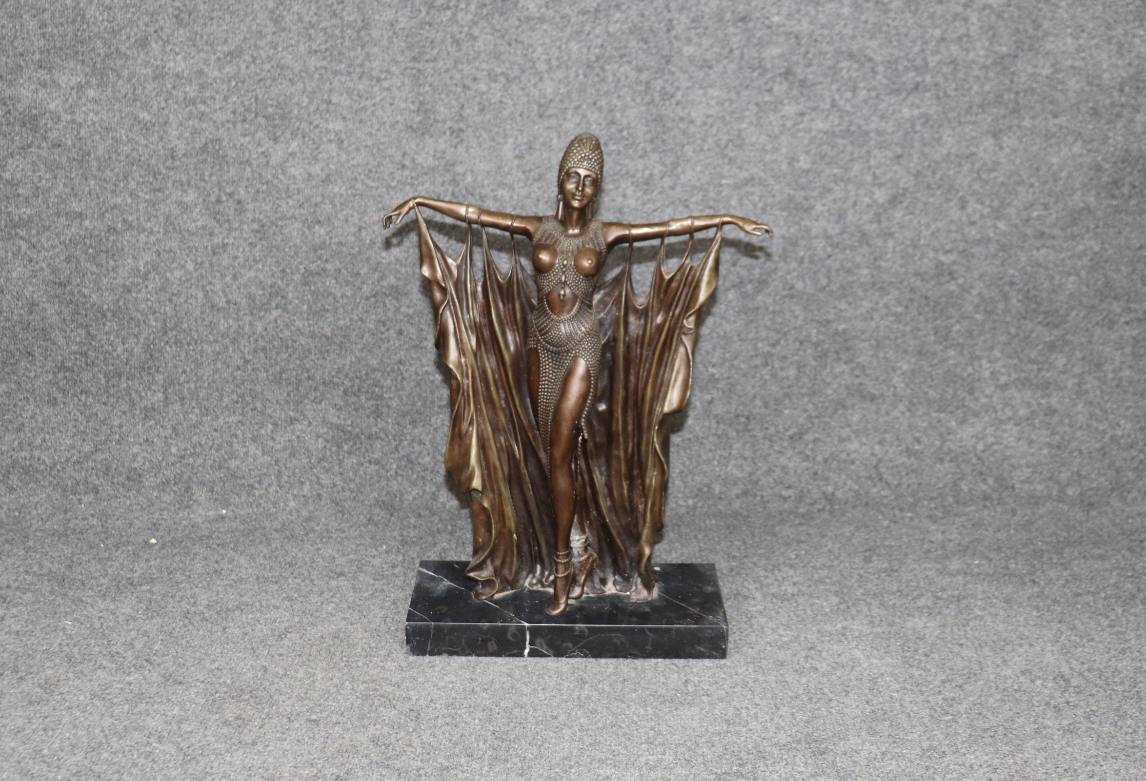 French Art Deco Bronze Sculpture of a Dancer after Demetre Chiparus, Bronze Statue