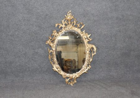 Italian Carved Silver Gilt Wall Hanging Mirror circa 1940s, Accent Mirror