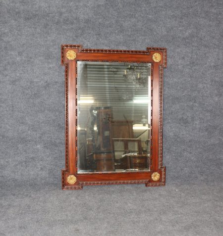 Vintage Drexel Heritage Regency Style Carved Beveled Glass Mahogany Wall Hanging Mirror, Accent Mirror