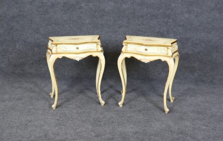 Antique Pair of Italian Paint Decorated Venetian Style Nightstands circa 1910s End Tables Side Tables, Accent Tables