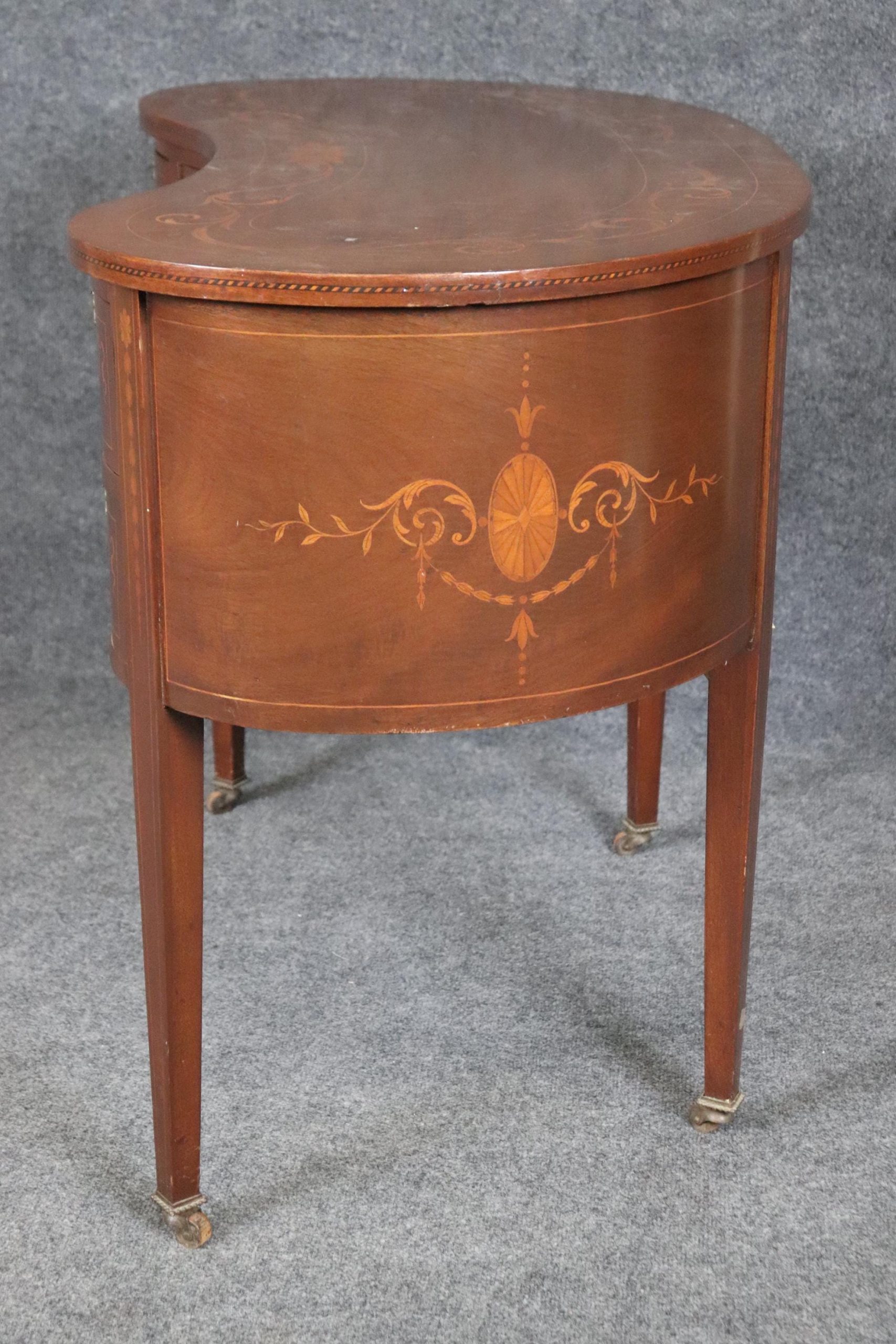 Antique Edwardian Inlaid Kidney Writing Desk with Drawers - Image 2