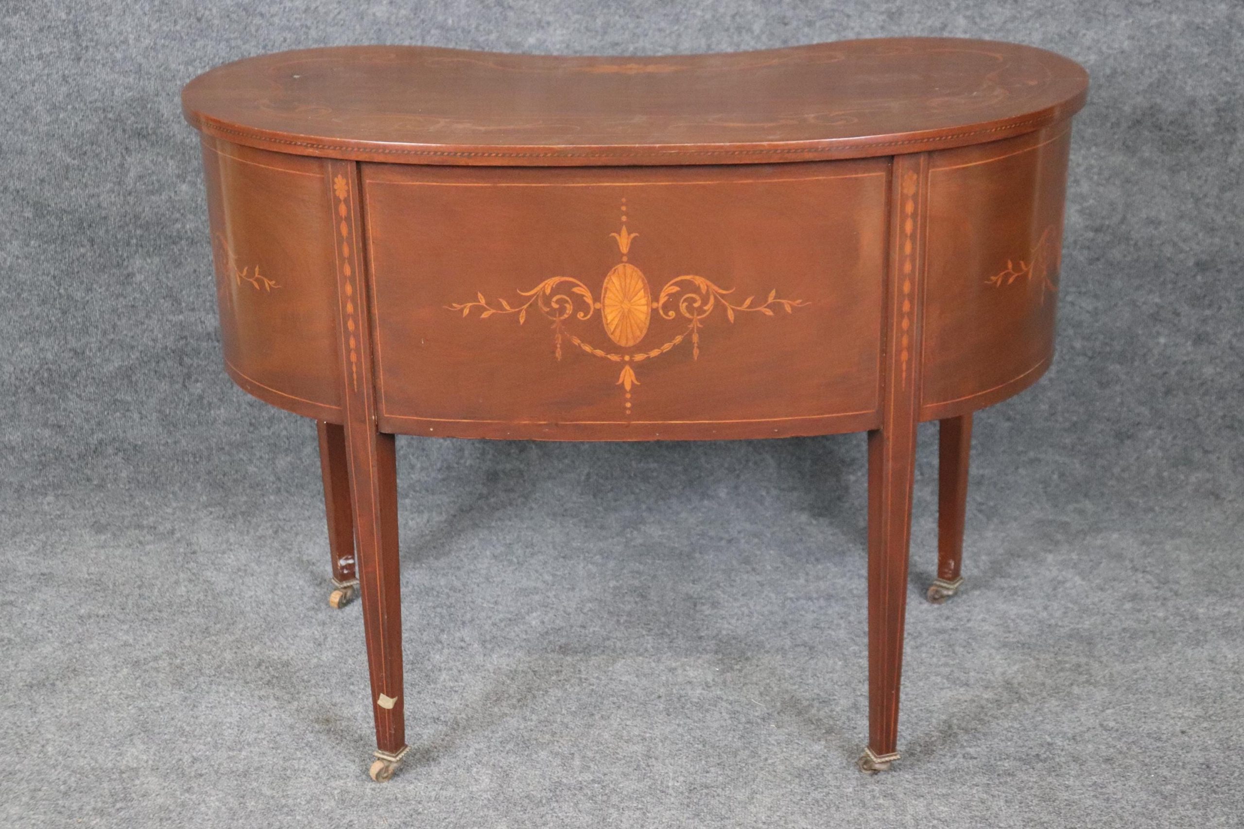 Antique Edwardian Inlaid Kidney Writing Desk with Drawers - Image 3