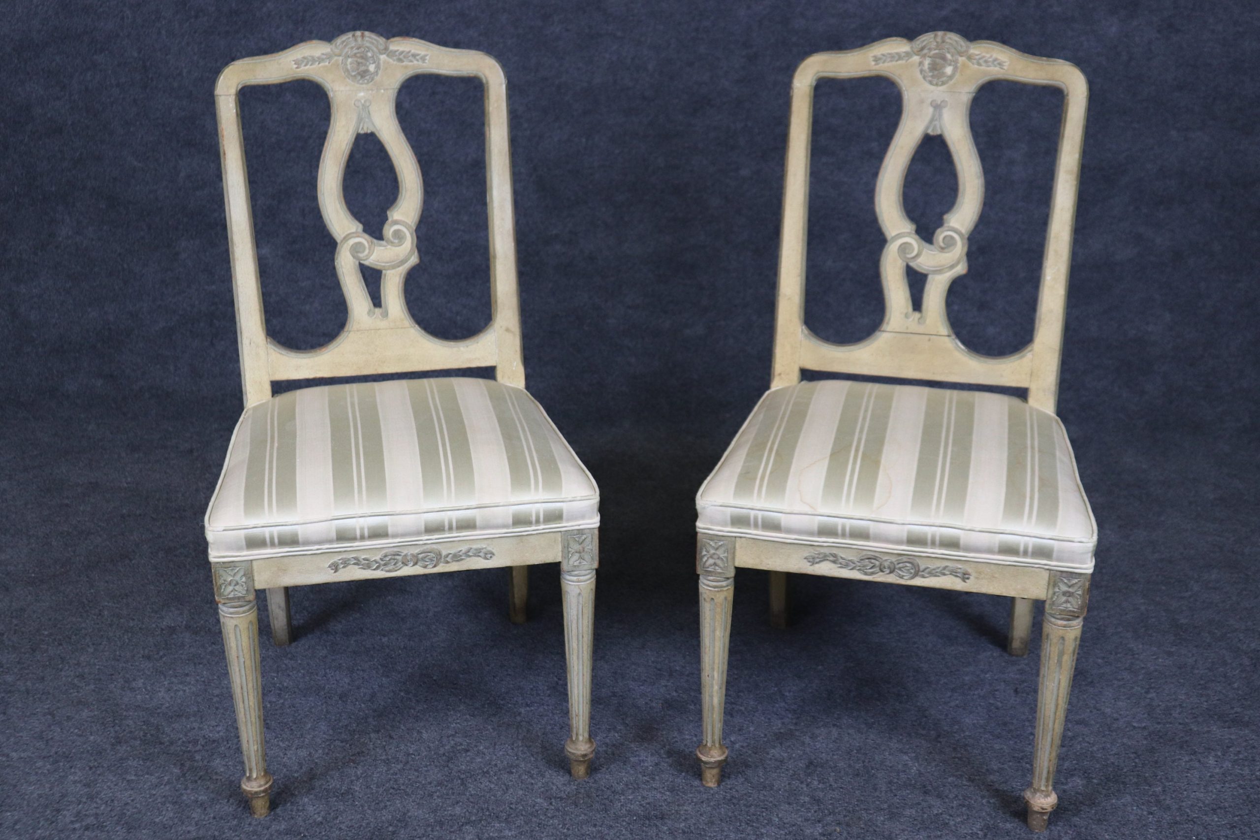 Vintage Louis XVI Style Side Chairs: Paint Decorated Accent Chairs, 1940s - Image 2