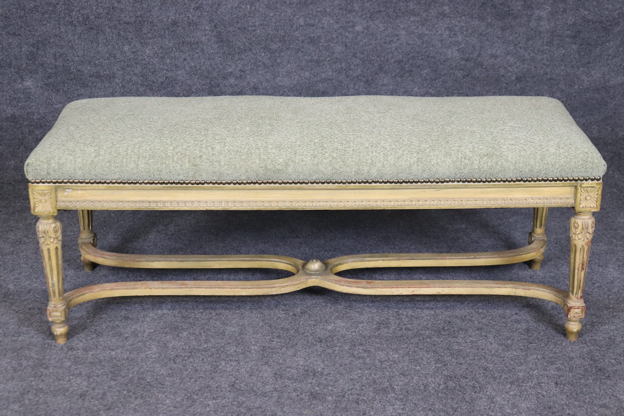 Antique Louis XVI Style Bench: Paint Decorated Entryway Bench - Image 2