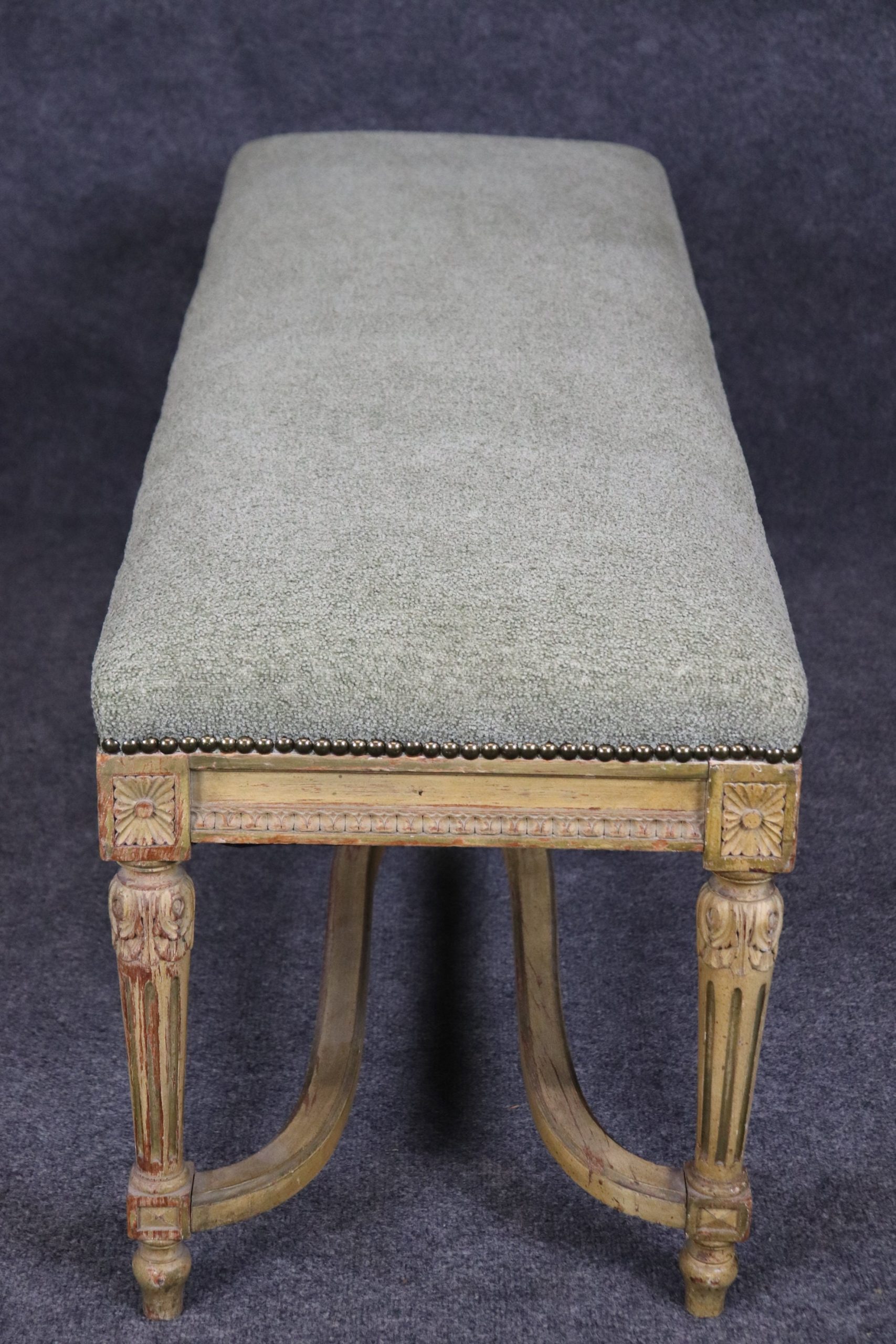 Antique Louis XVI Style Bench: Paint Decorated Entryway Bench - Image 3