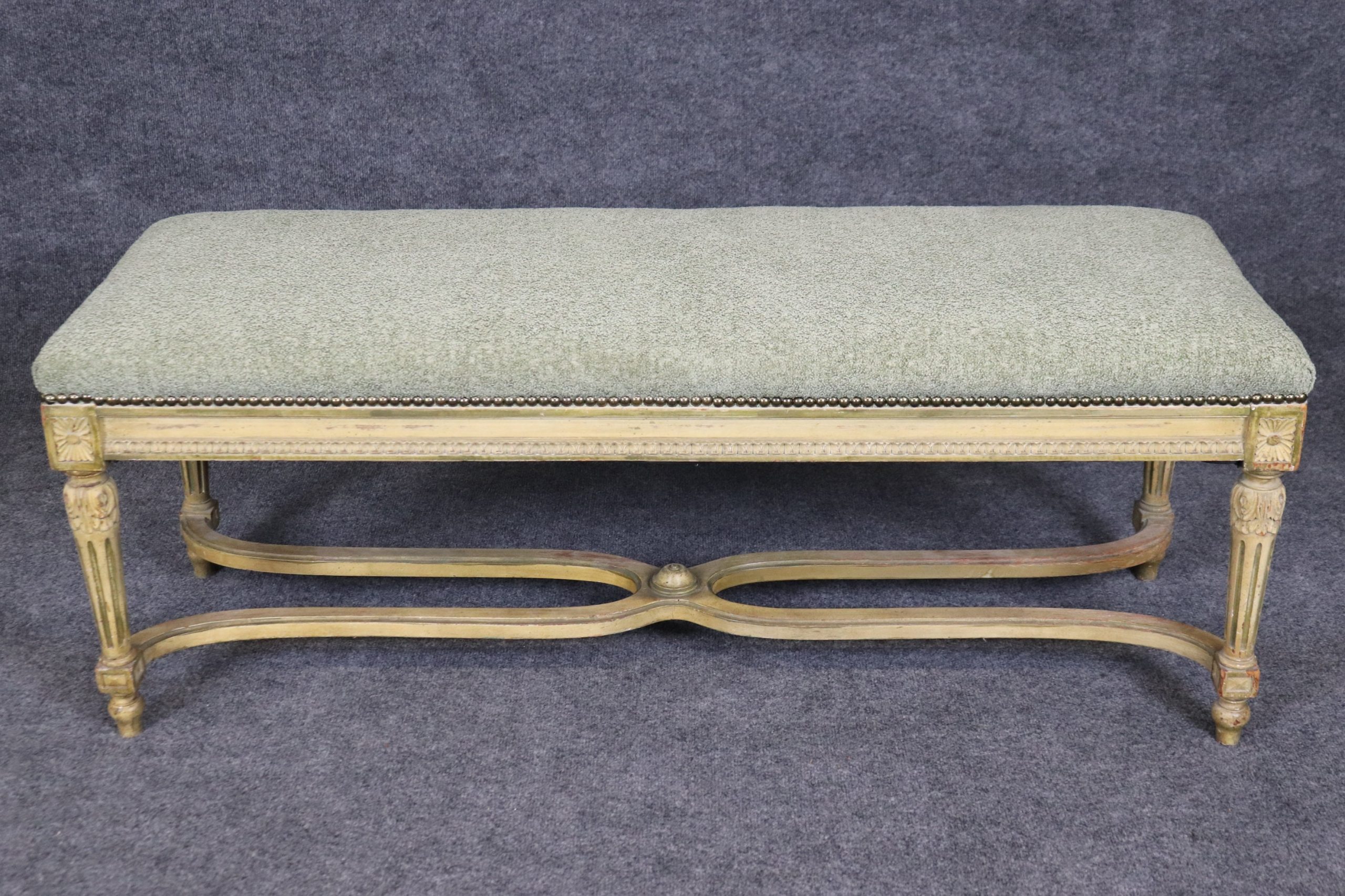 Antique Louis XVI Style Bench: Paint Decorated Entryway Bench - Image 4