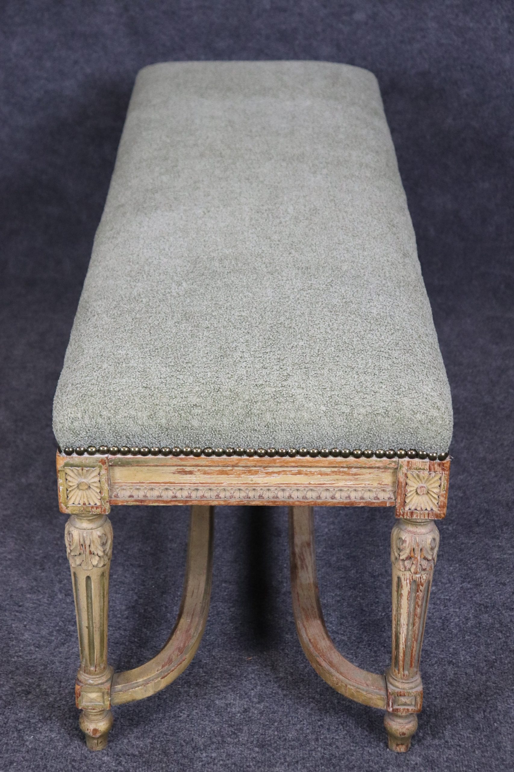 Antique Louis XVI Style Bench: Paint Decorated Entryway Bench - Image 5