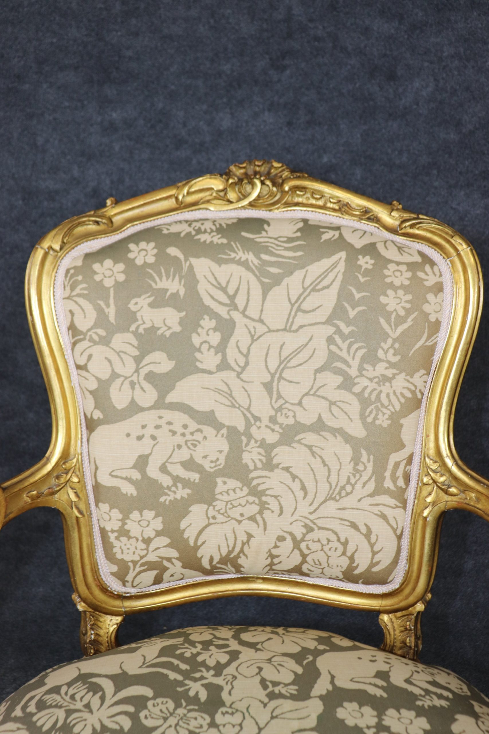 Vintage Louis XV Style Armchairs: Carved Gold Gilt Accent Chairs - Image 7