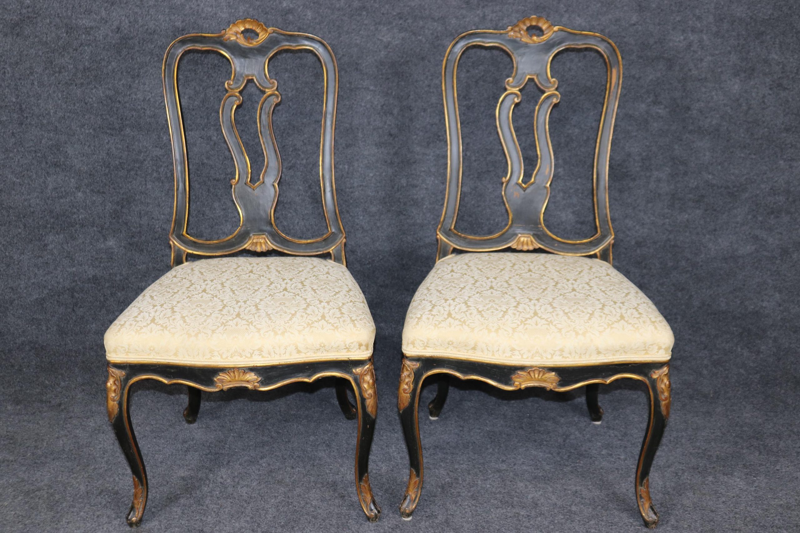 Antique Louis XV Style Side Chairs: Ebonized Gilt Accent Chairs - Image 2