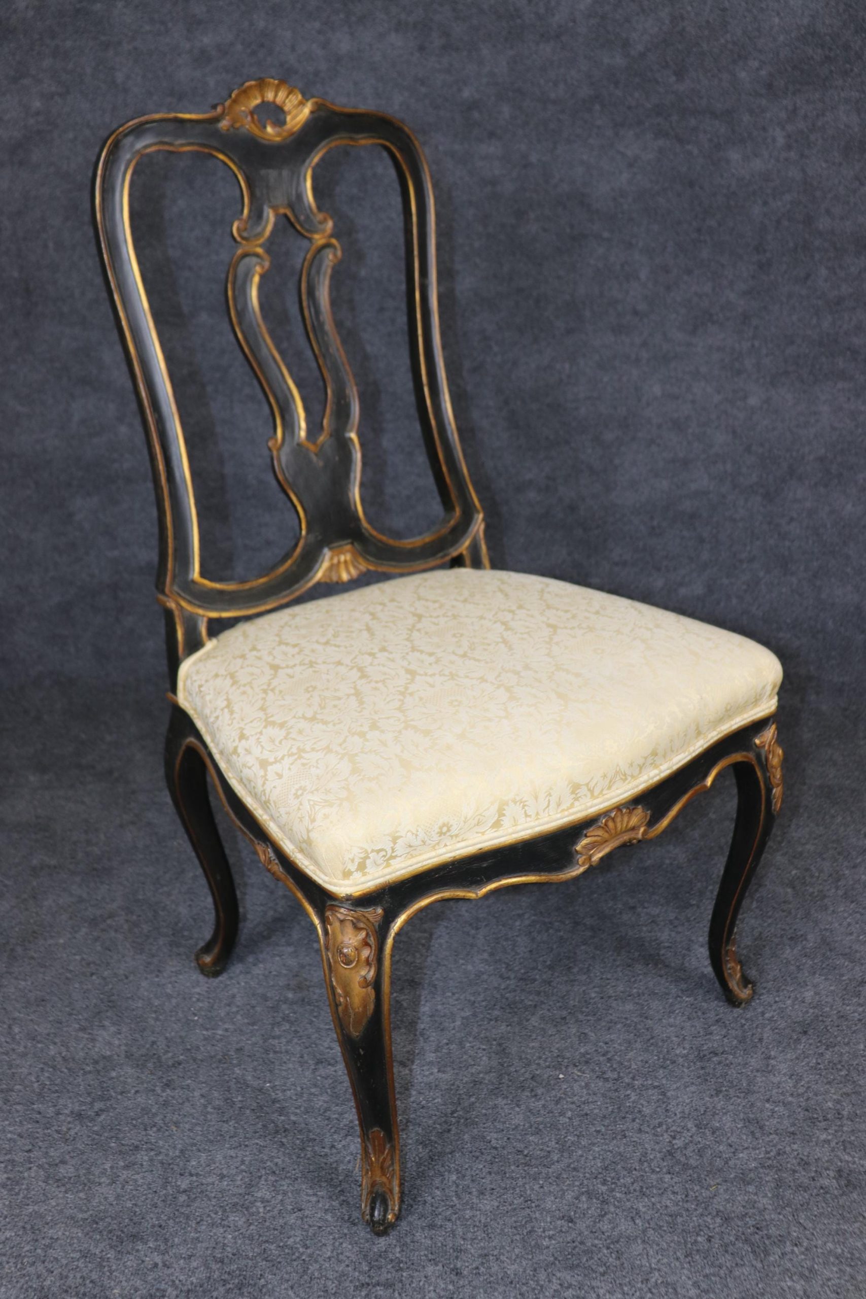 Antique Louis XV Style Side Chairs: Ebonized Gilt Accent Chairs - Image 5