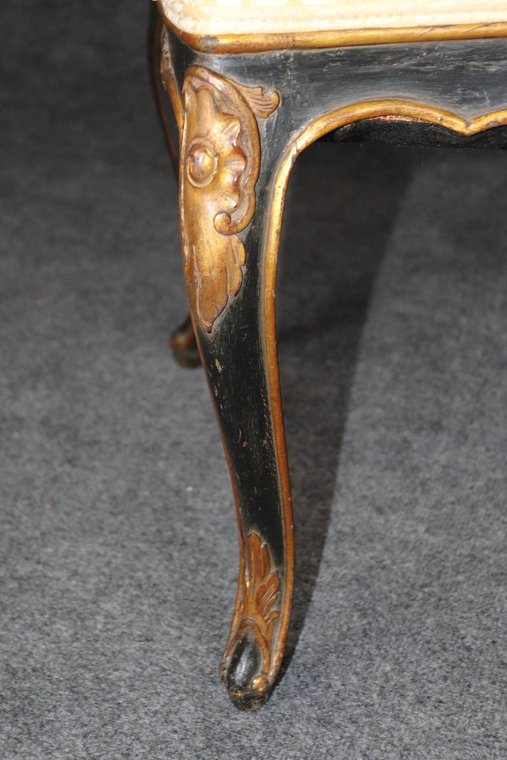 Antique Louis XV Style Side Chairs: Ebonized Gilt Accent Chairs - Image 6