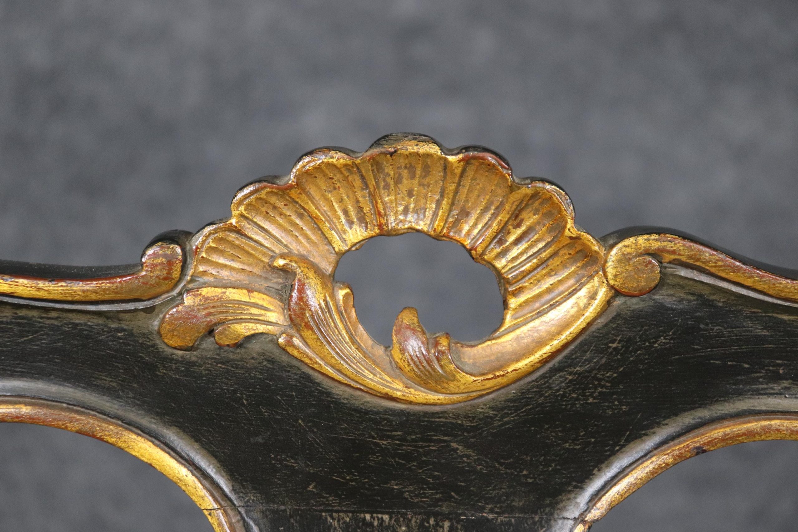 Antique Louis XV Style Side Chairs: Ebonized Gilt Accent Chairs - Image 9