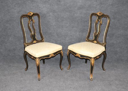 Antique Louis XV Style Side Chairs: Ebonized Gilt Accent Chairs