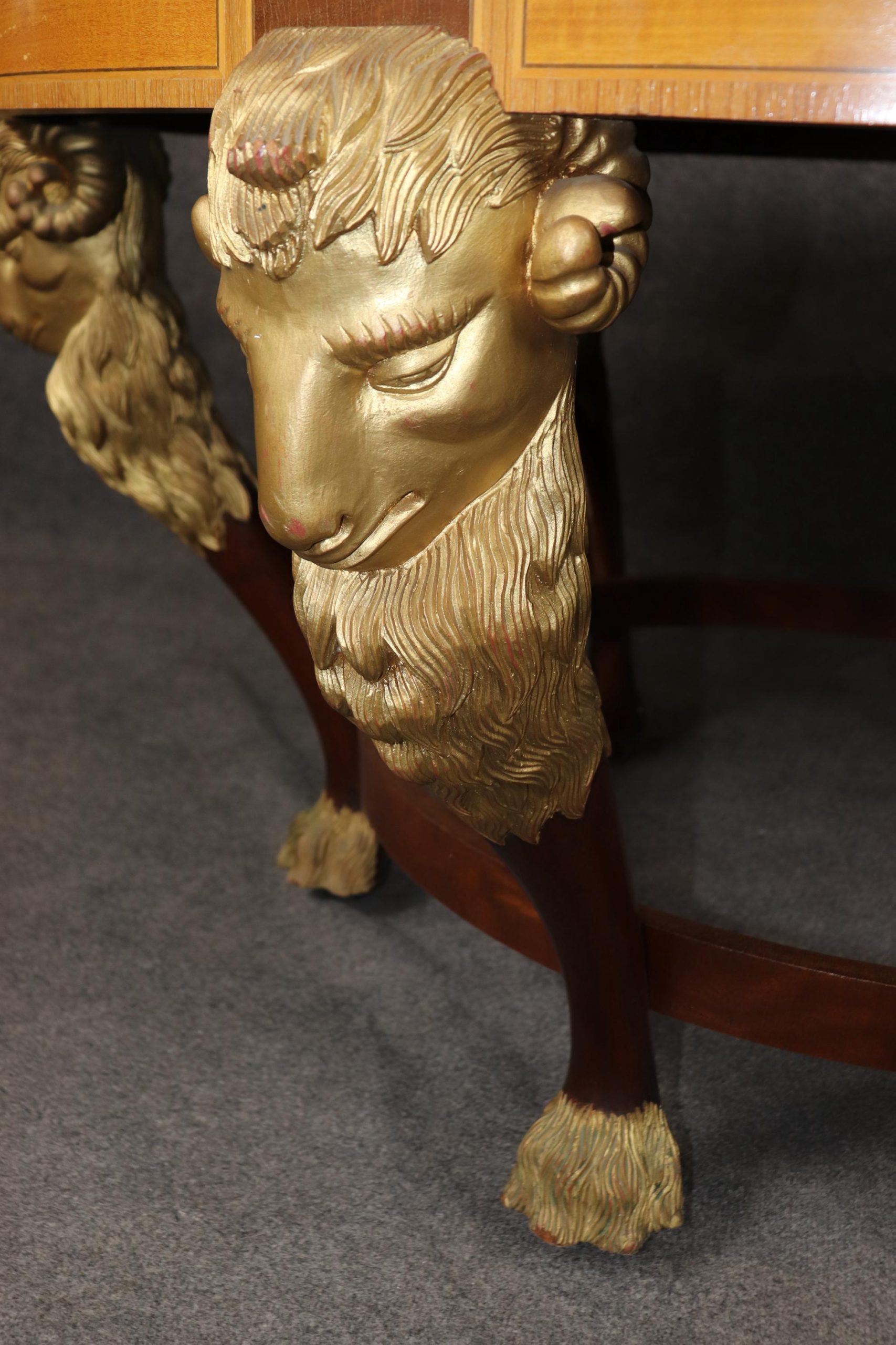 Vintage Regence Style Inlaid Center Table with Gold Rams Head - Image 5