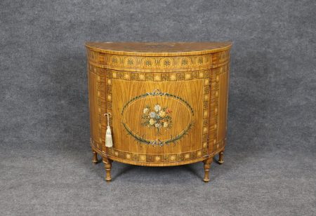 Vintage Adams Style Paint Decorated Demilune Commode Cabinet