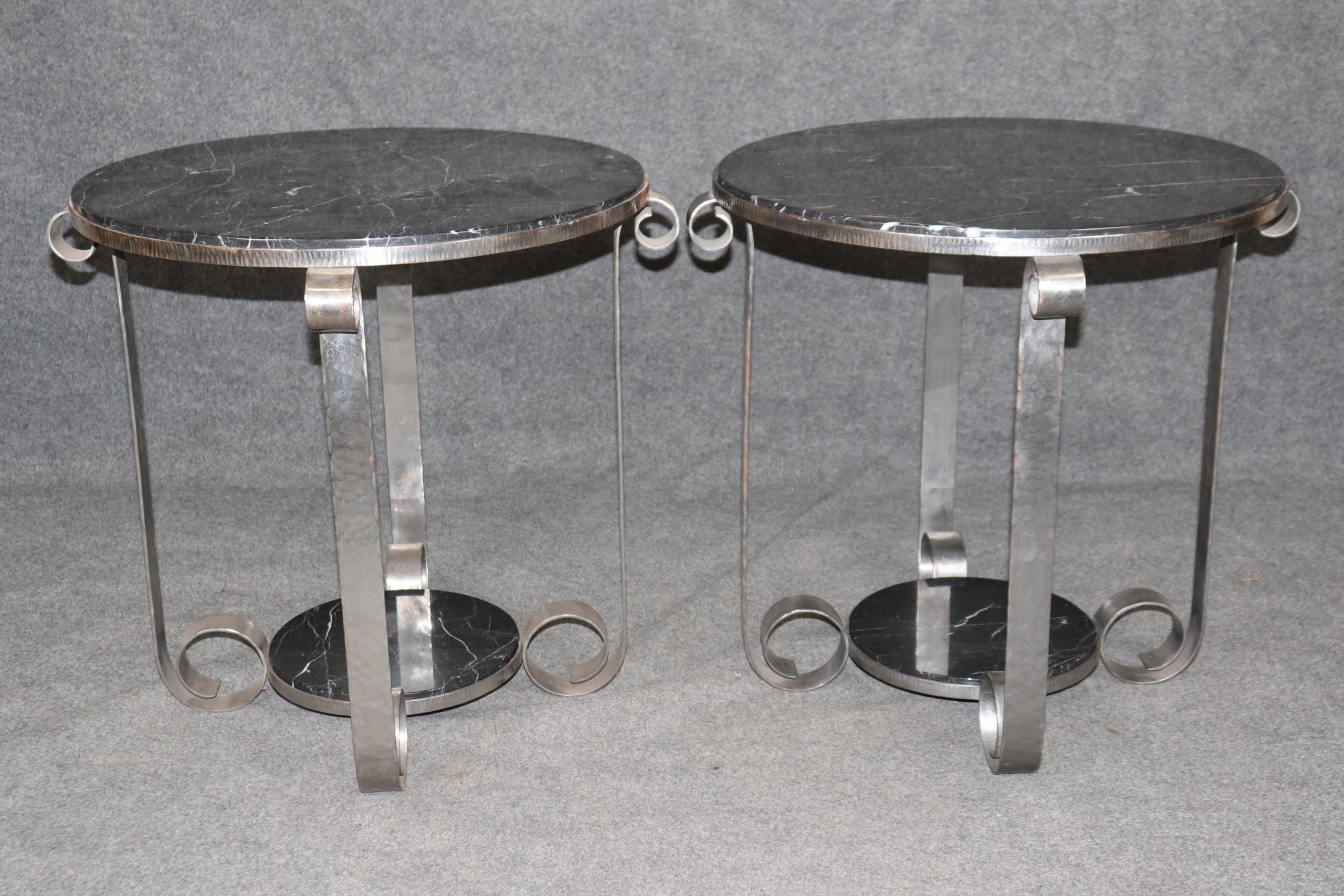 Vintage French Art Deco Marble Top End Tables: Pair of Accent Tables - Image 2
