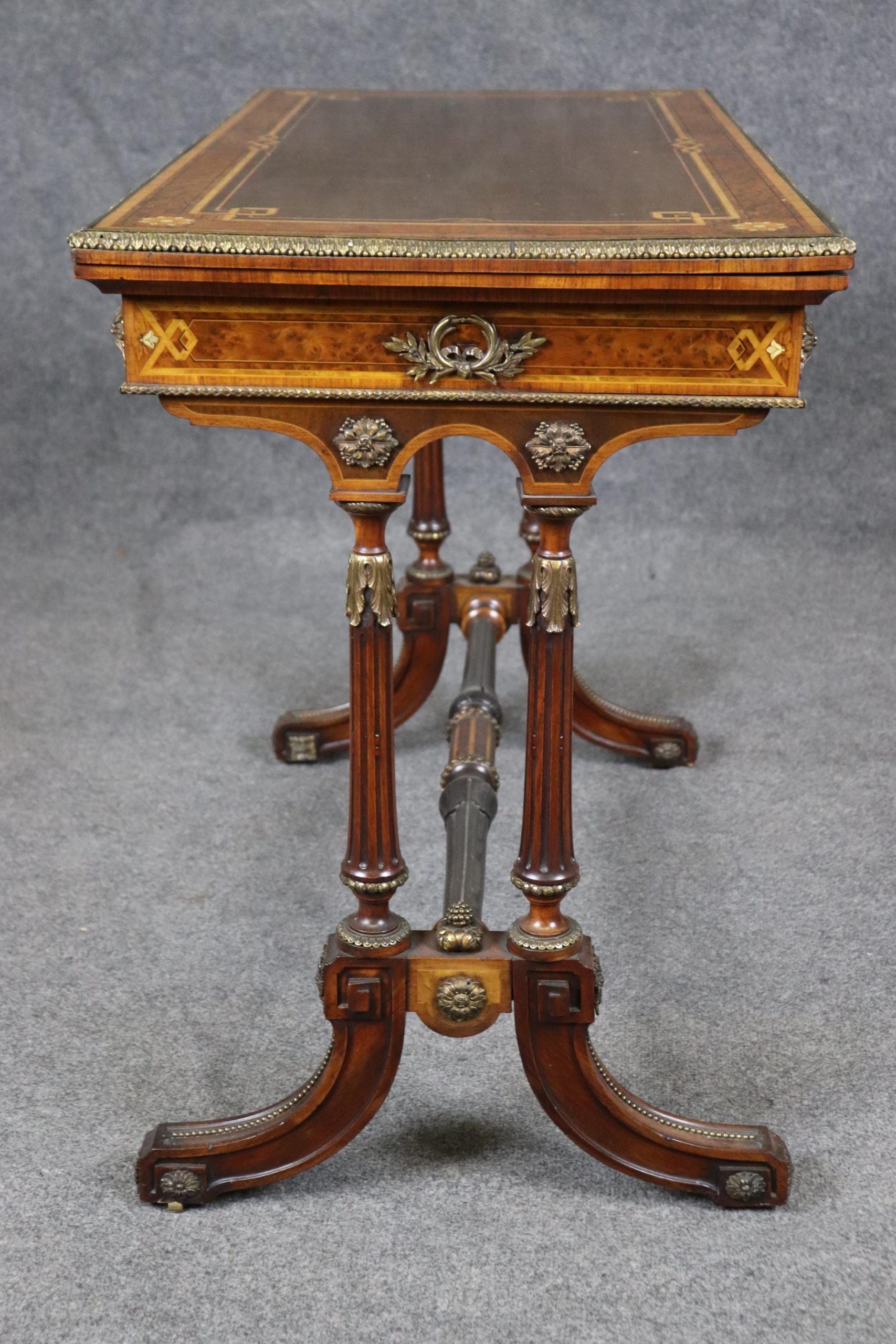 Antique French Napoleonic Style Inlaid Flip Top Game Table - Image 3