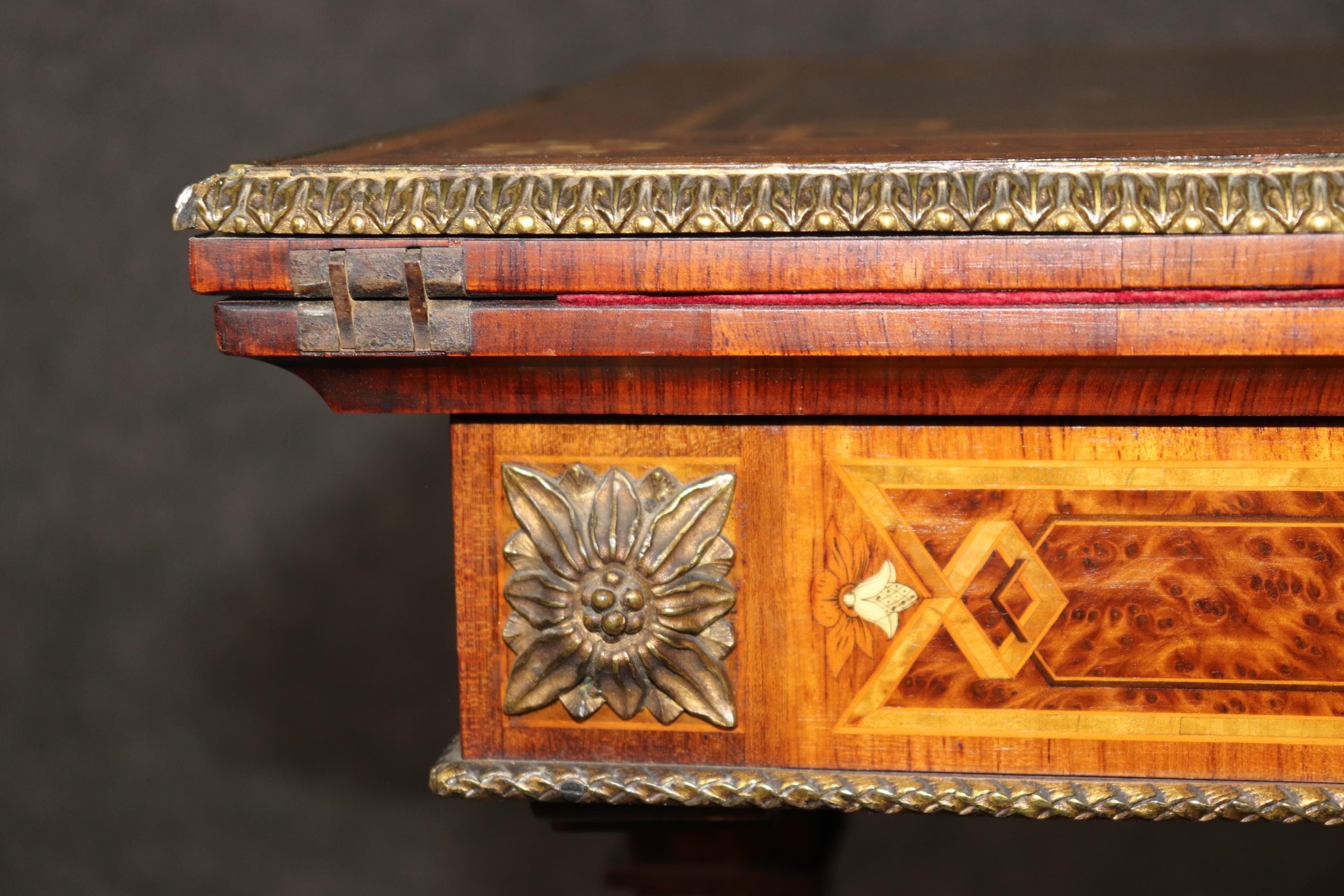 Antique French Napoleonic Style Inlaid Flip Top Game Table - Image 8