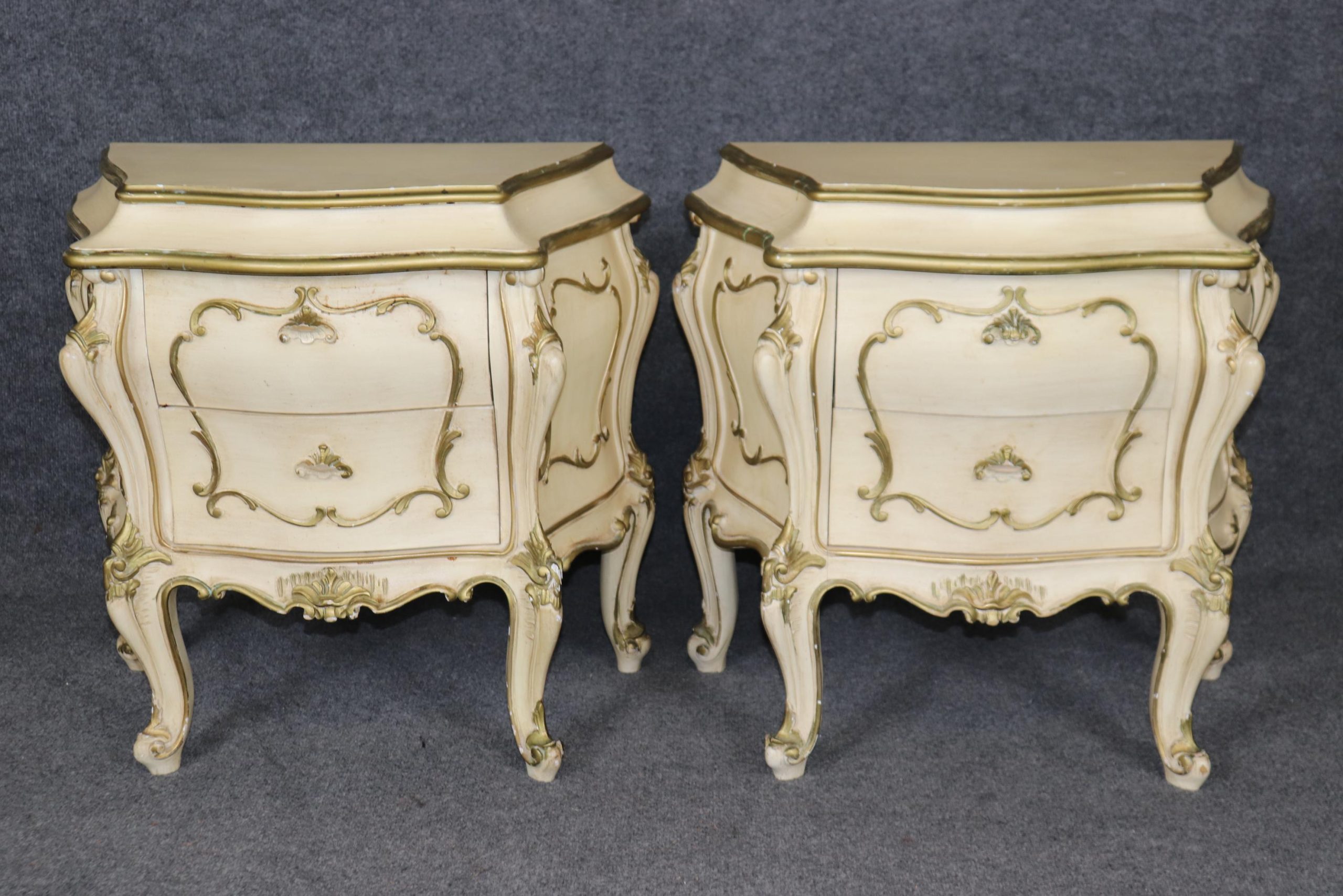 Pair Vintage Louis XV Style Nightstands: Painted Accent Tables - Image 2