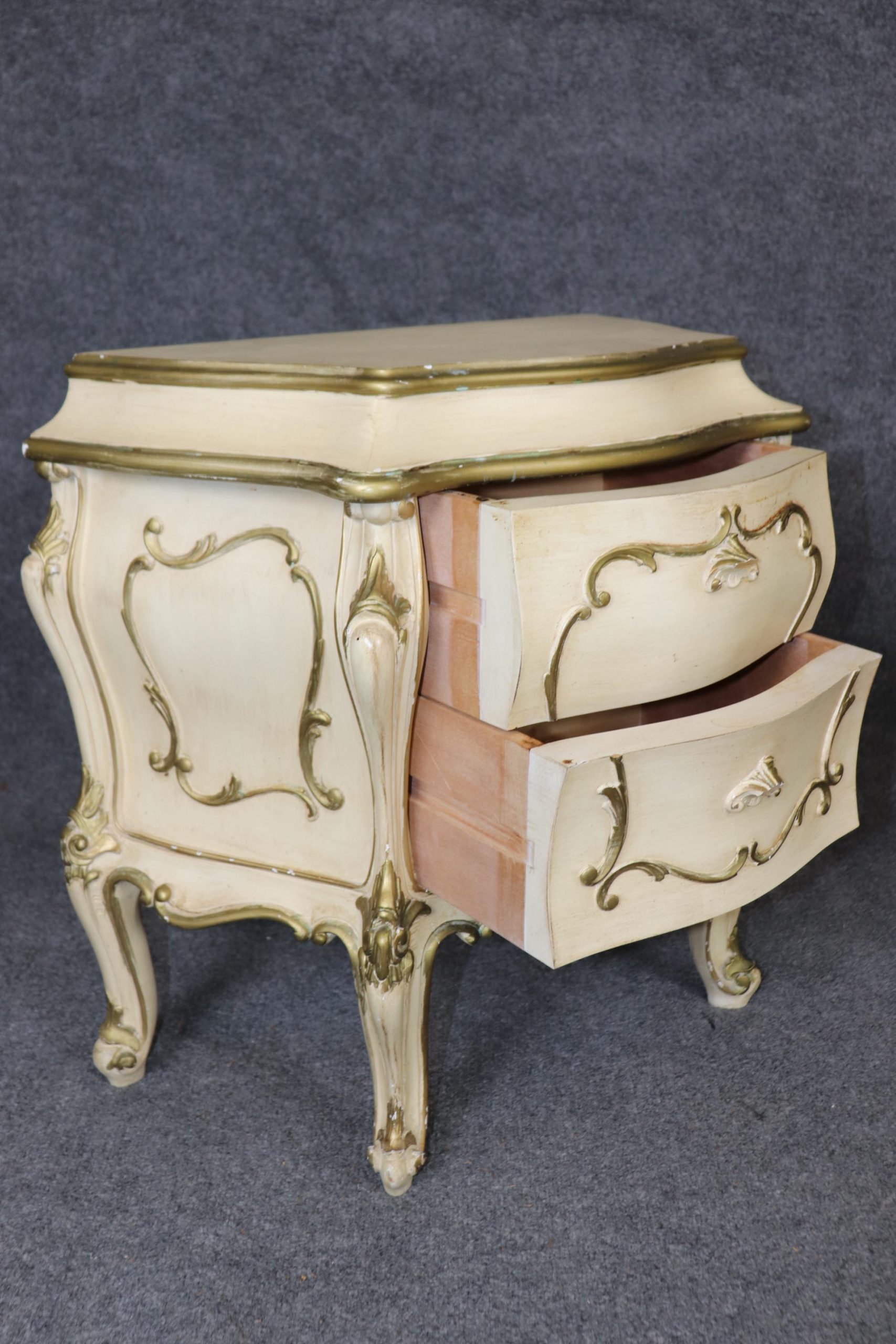 Pair Vintage Louis XV Style Nightstands: Painted Accent Tables - Image 5