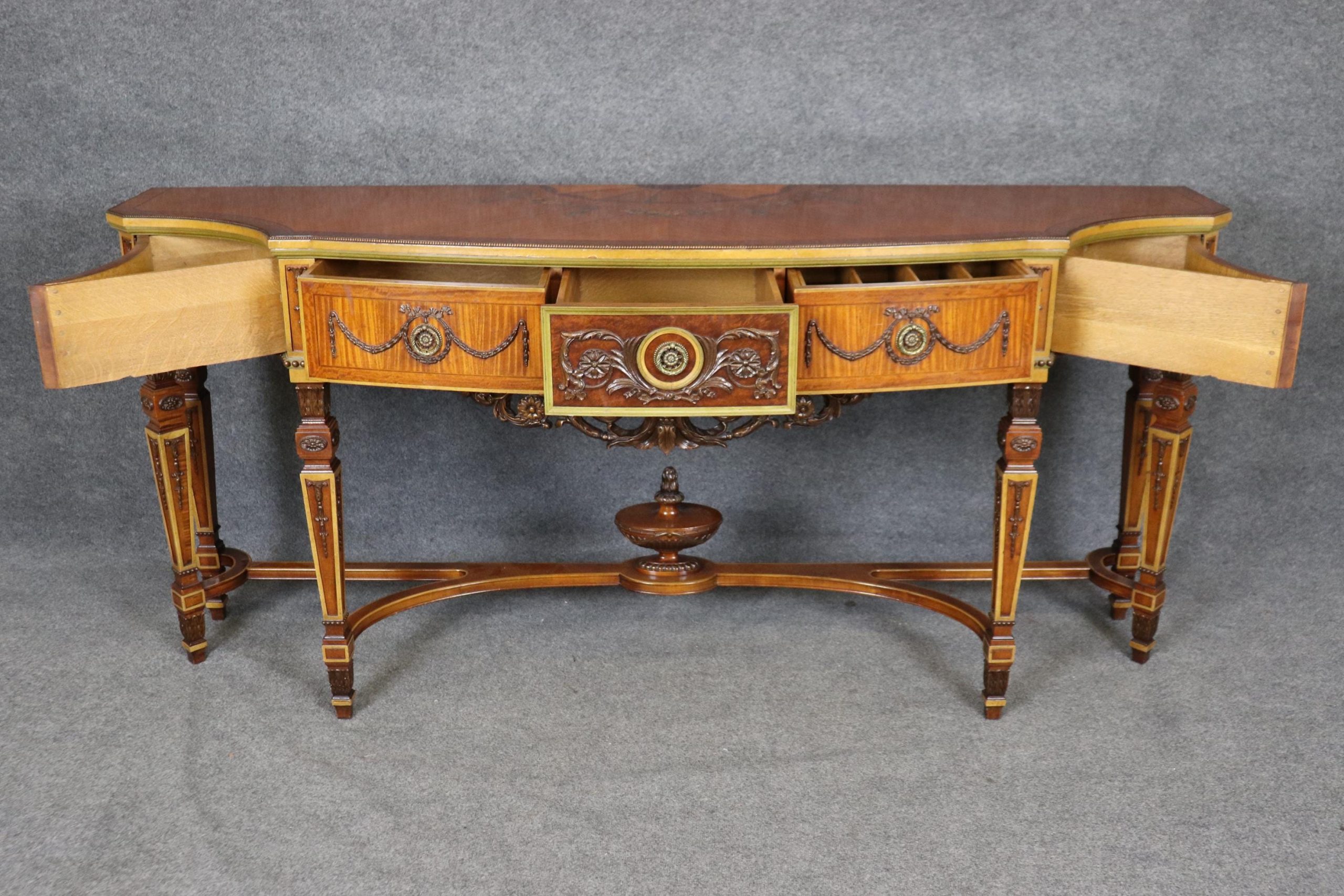 Vintage Adams Style Inlaid Console Table: Painted Satinwood Server - Image 4