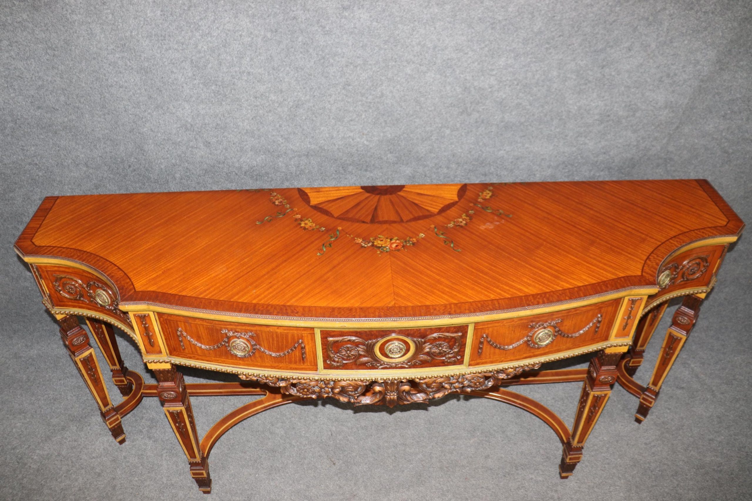 Vintage Adams Style Inlaid Console Table: Painted Satinwood Server - Image 5