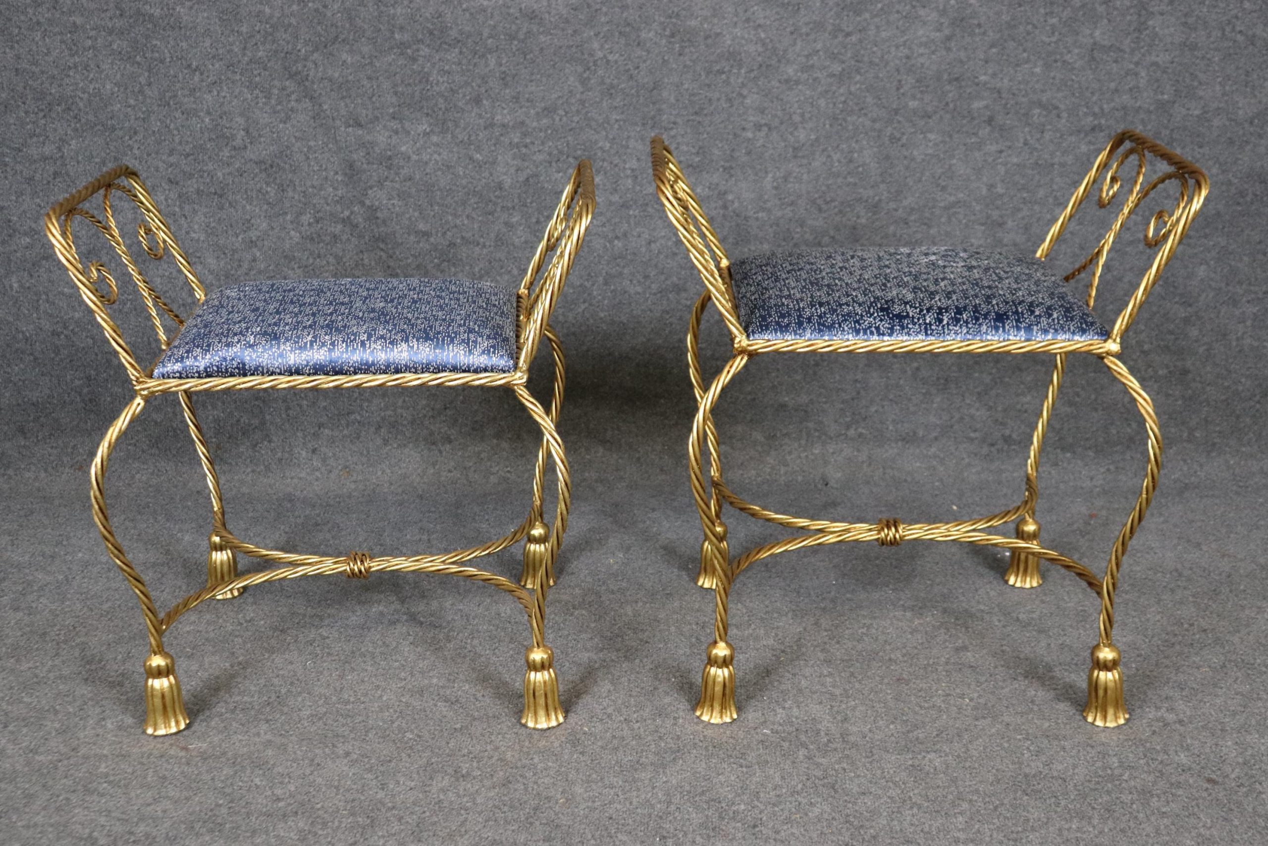 Vintage Italian Gilt Rope Twist Benches: Hollywood Regency Footstools - Image 4