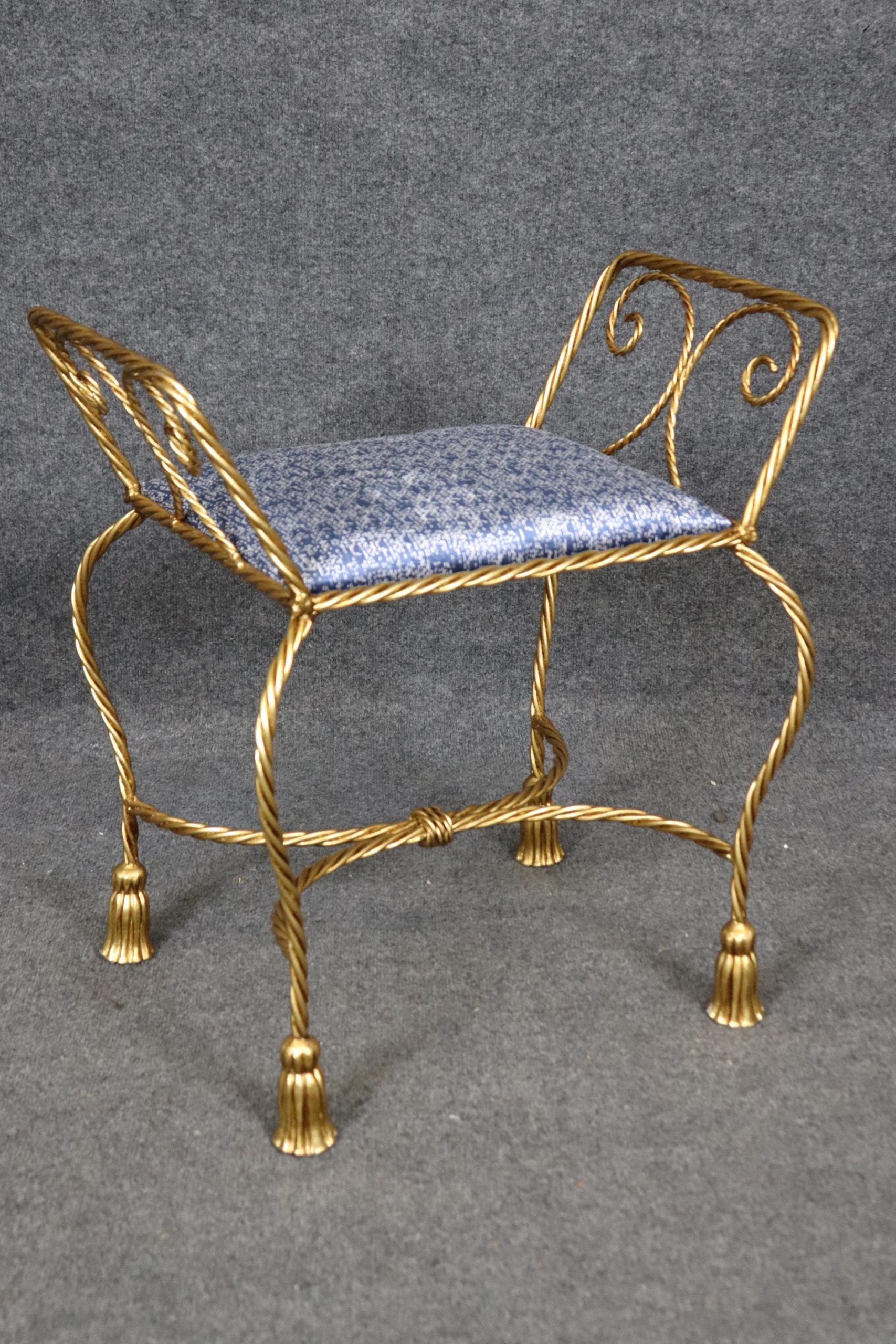 Vintage Italian Gilt Rope Twist Benches: Hollywood Regency Footstools - Image 5