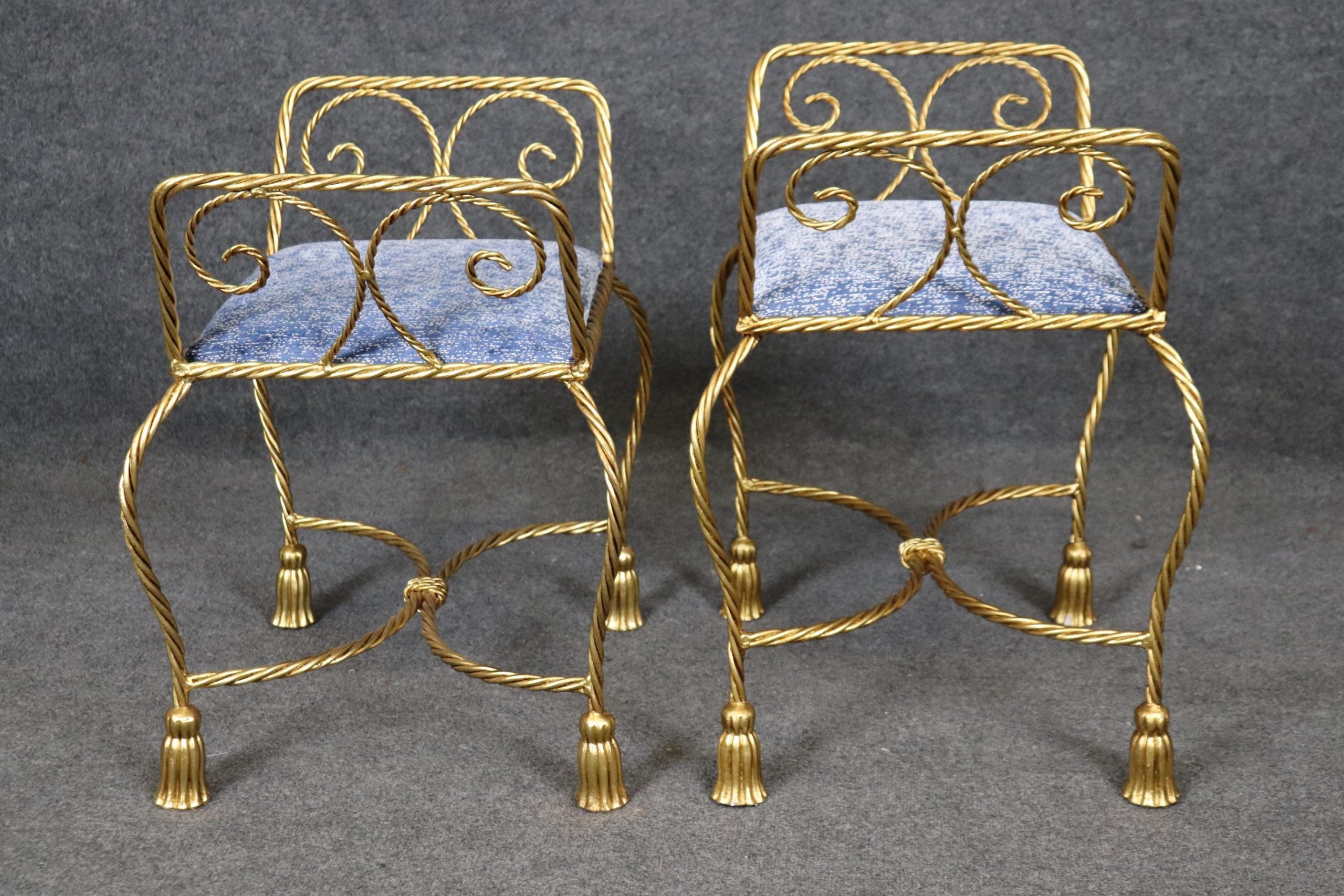 Vintage Italian Gilt Rope Twist Benches: Hollywood Regency Footstools - Image 10