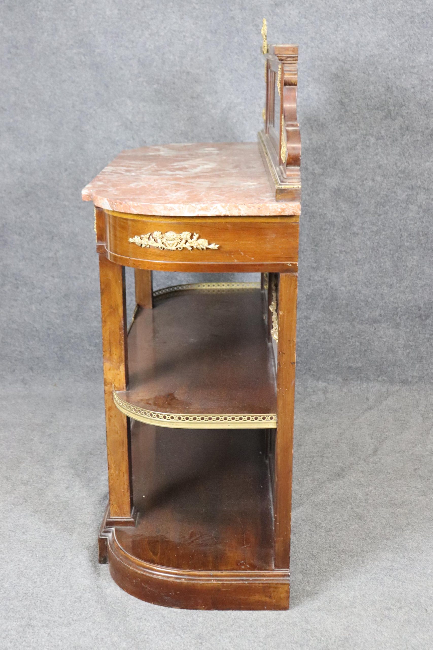 Antique French Louis XVI Style Marble Top Server with Bronze Ormolu - Image 2