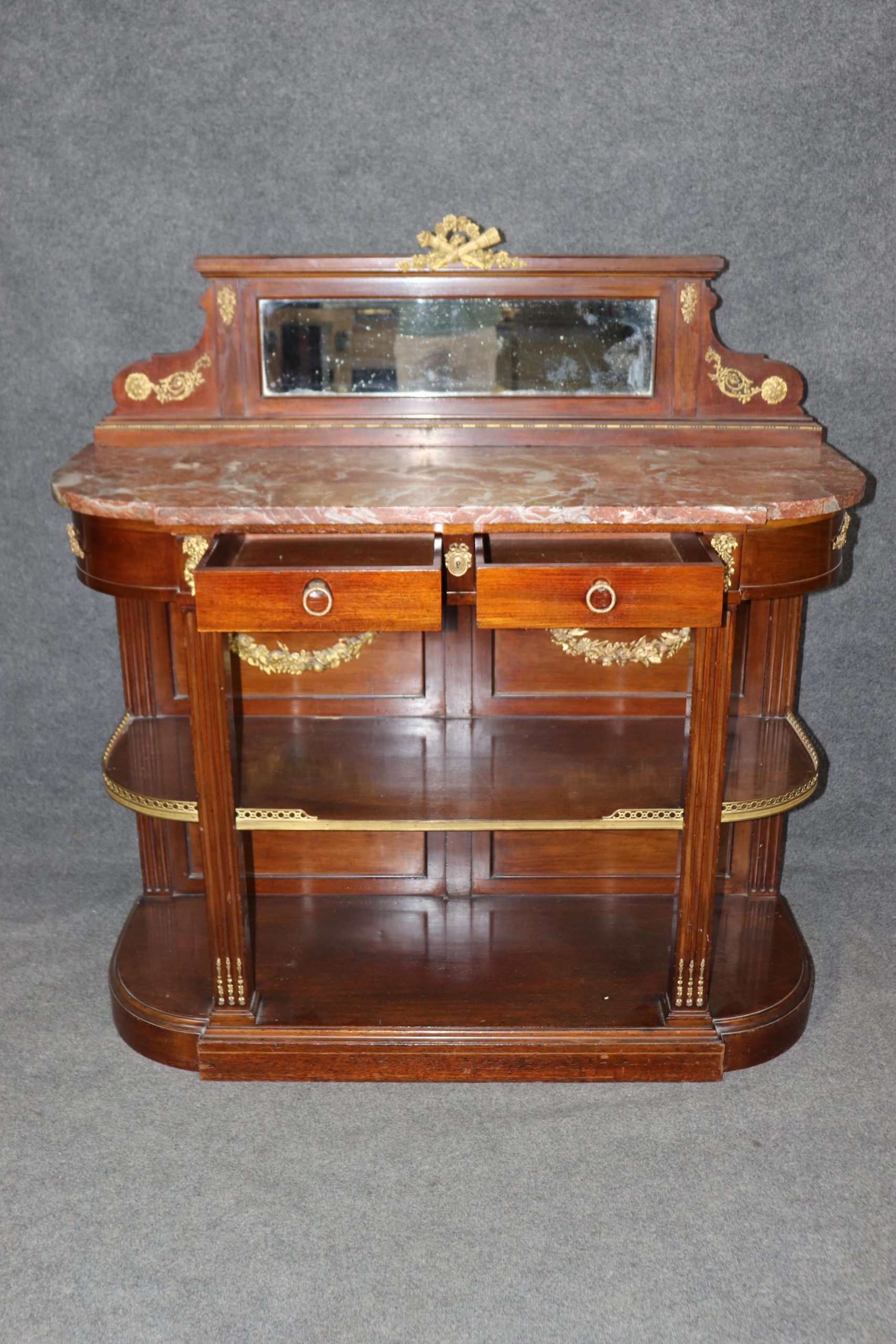 Antique French Louis XVI Style Marble Top Server with Bronze Ormolu - Image 4