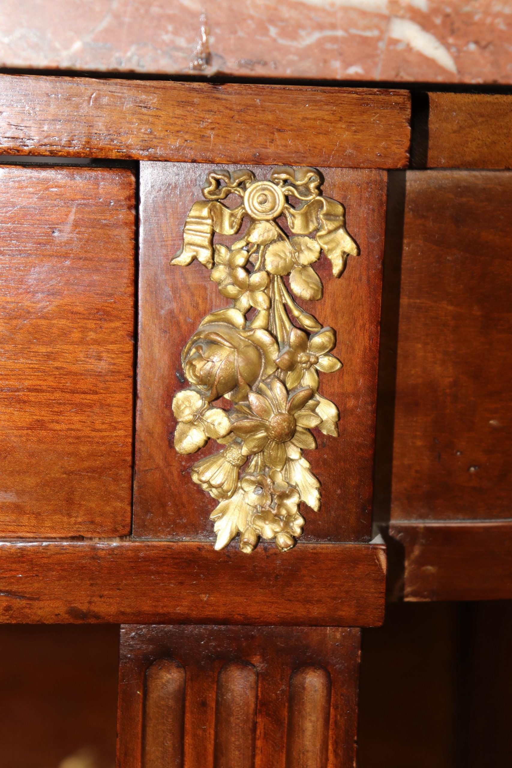 Antique French Louis XVI Style Marble Top Server with Bronze Ormolu - Image 8