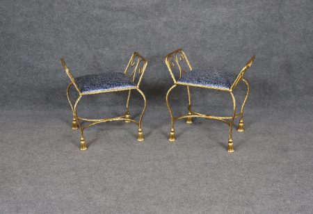 Vintage Italian Gilt Rope Twist Benches: Hollywood Regency Footstools