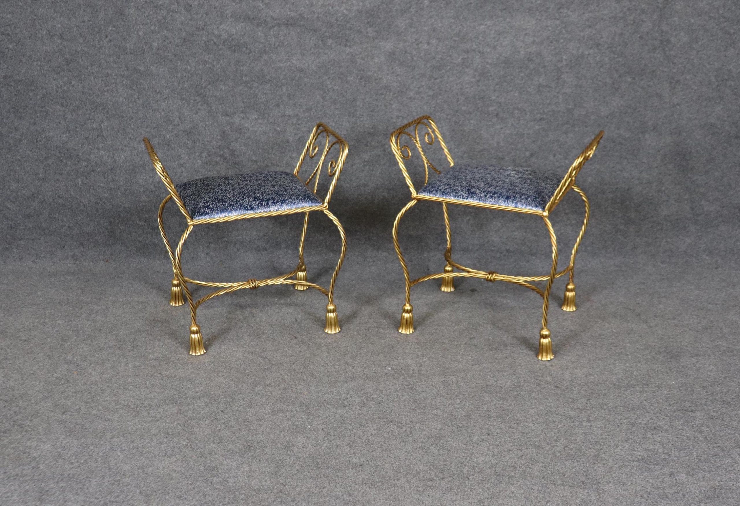 Vintage Italian Gilt Rope Twist Benches: Hollywood Regency Footstools