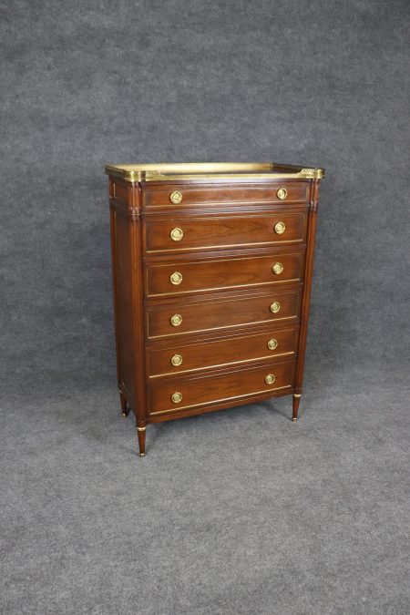 French Louis XVI Style High Chest: Vintage 6-Drawer Dresser
