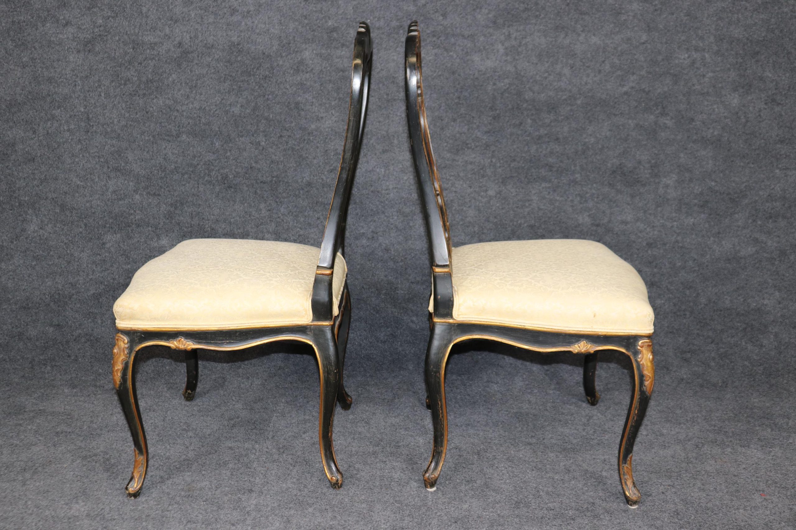 Antique Louis XV Style Side Chairs: Ebonized Gilt Accent Chairs - Image 3