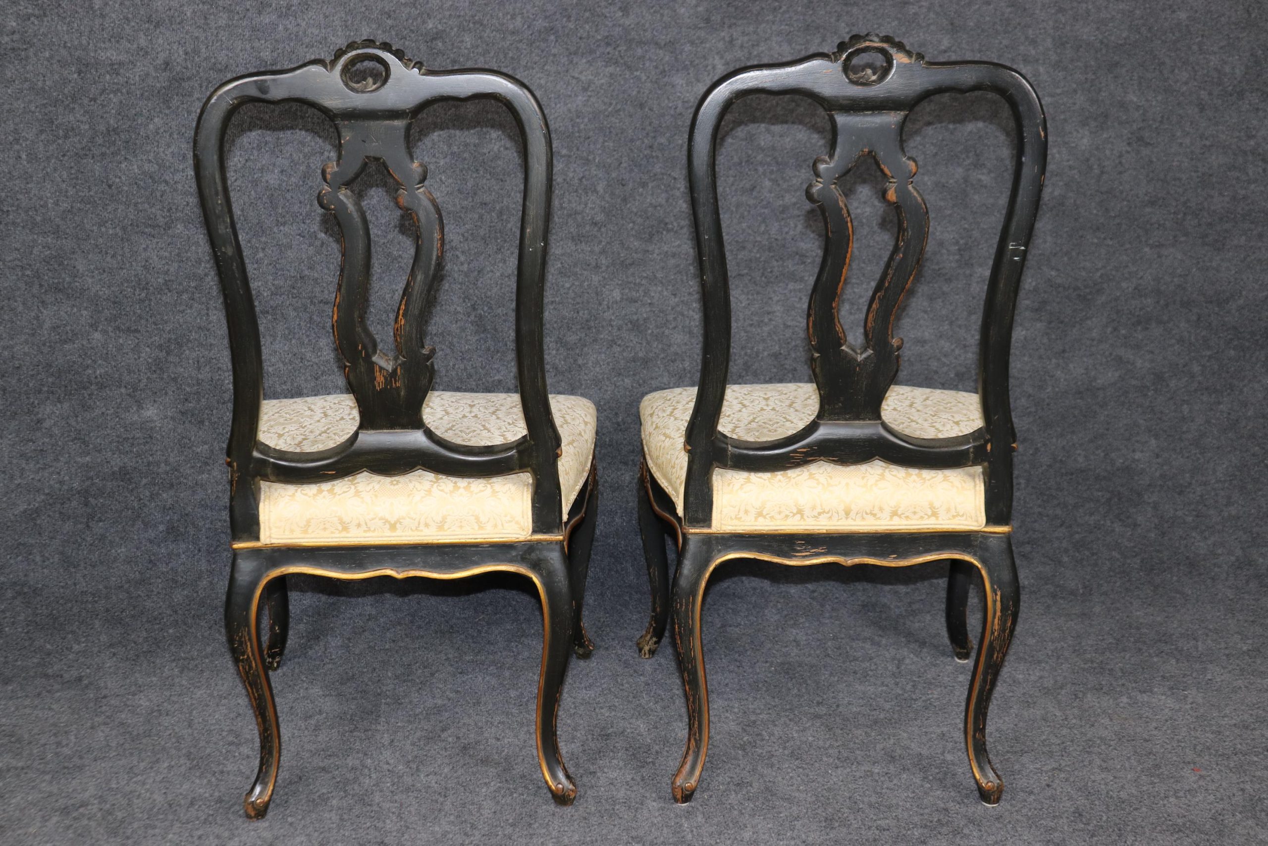 Antique Louis XV Style Side Chairs: Ebonized Gilt Accent Chairs - Image 4